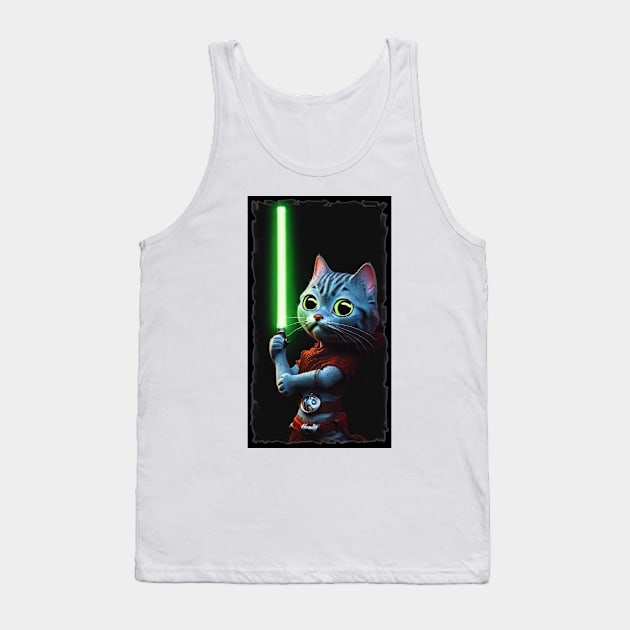 Fun Cat Print ~ AI Art ~ Fantasy Cat ~ Sci-fi Cat ~ Cats with Lightsabers Tank Top by catsnlightsabres